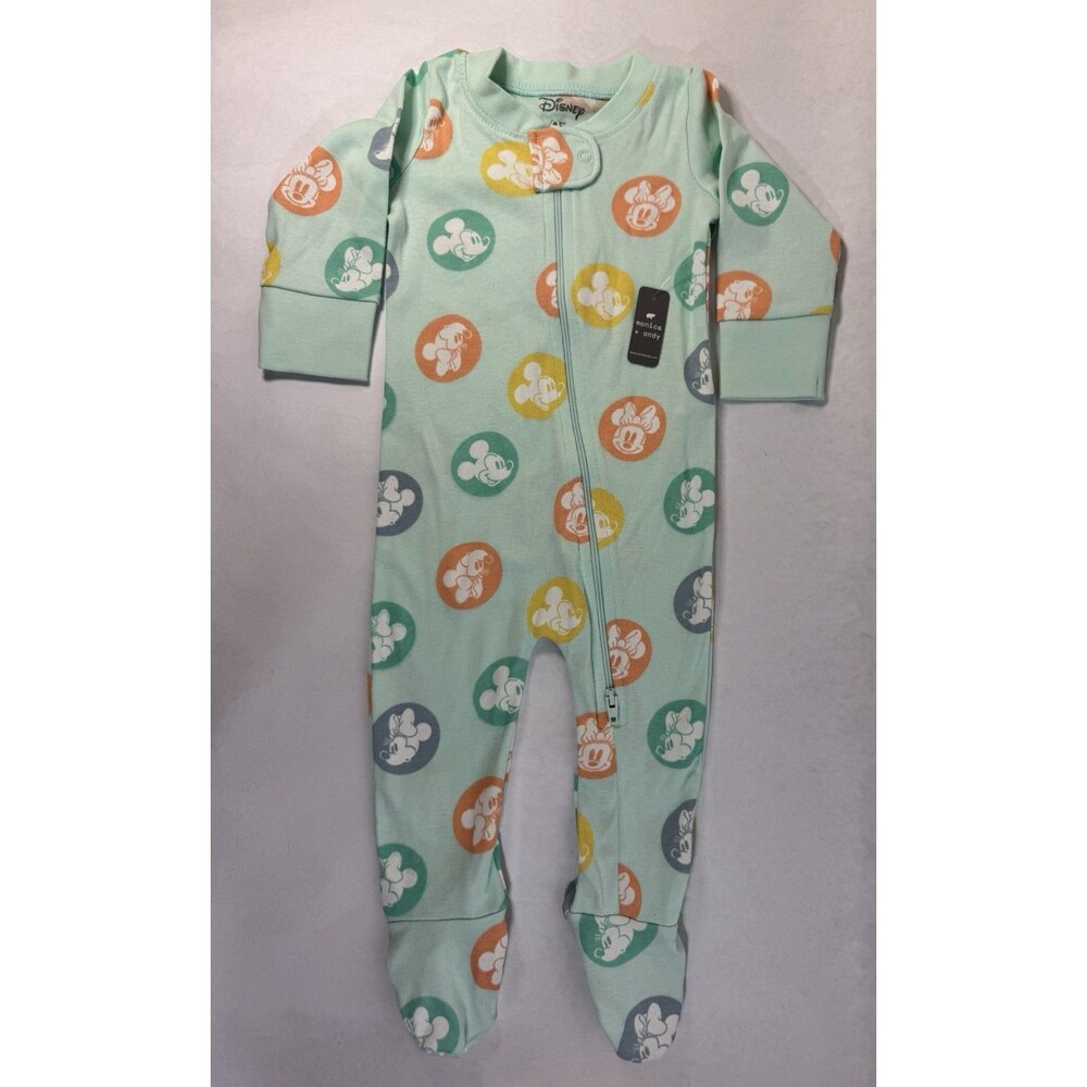 Disney Sleeper Monica + Andy 3-6M Mickey Footed Zip Baby Organic Cotton New